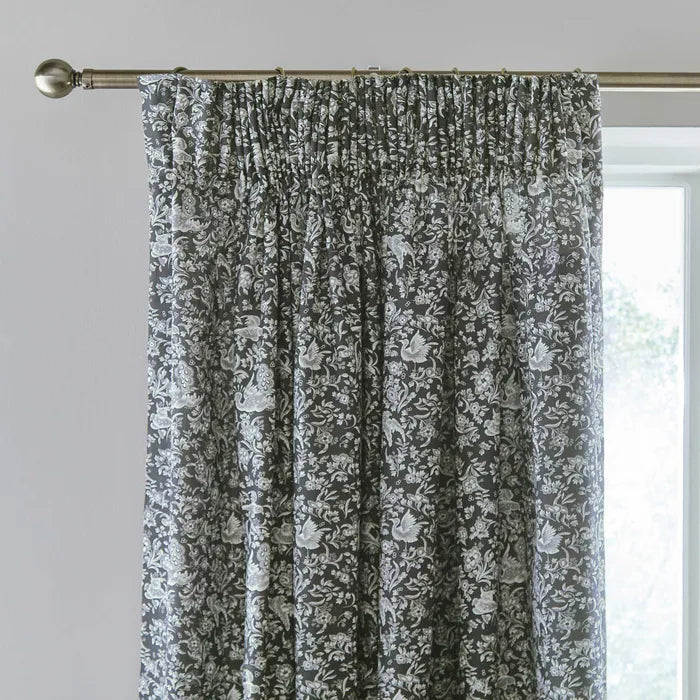 Burleigh x Bedeck of Belfast Regal Peacock Lined Curtains in Charcoal/White