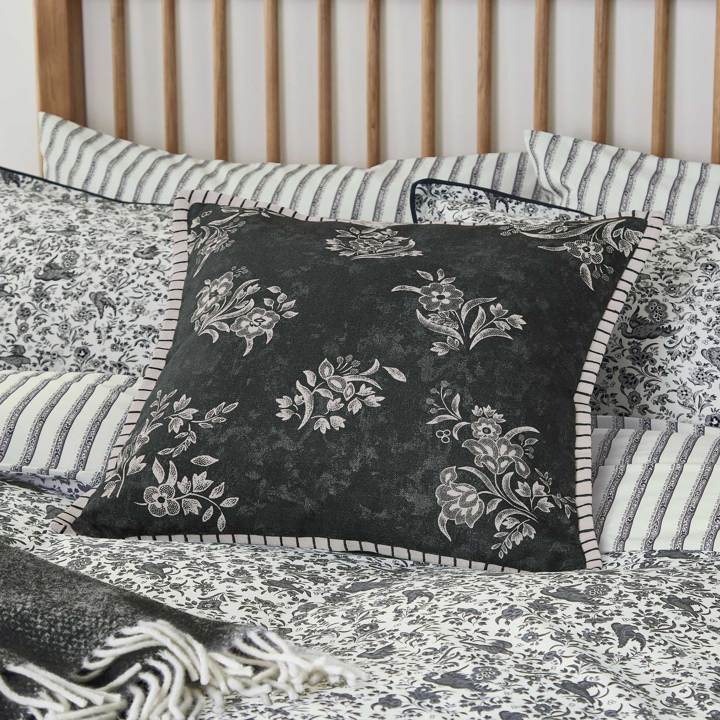 Burleigh x Bedeck of Belfast Regal Peacock Cushion 50cm x 50cm, Charcoal/White