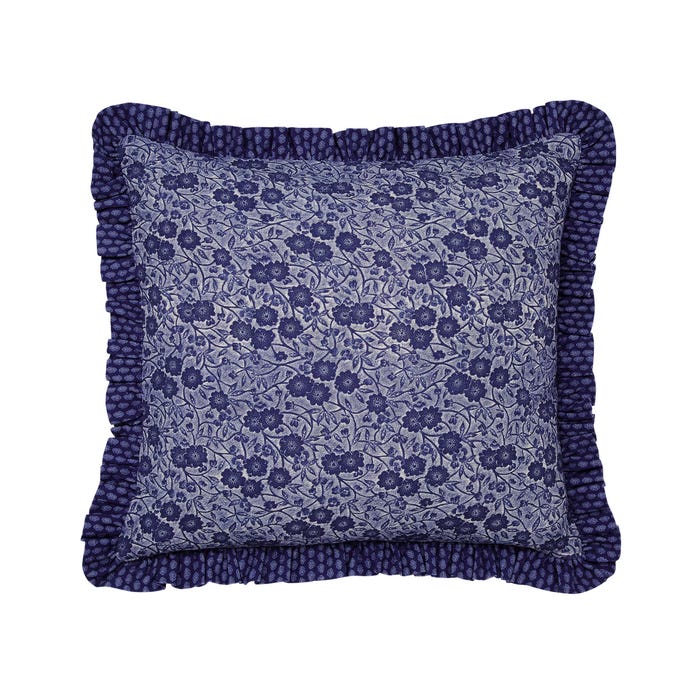 Burleigh x Bedeck of Belfast Calico Frilled Edge Cushion 50cm x 50cm, Blue