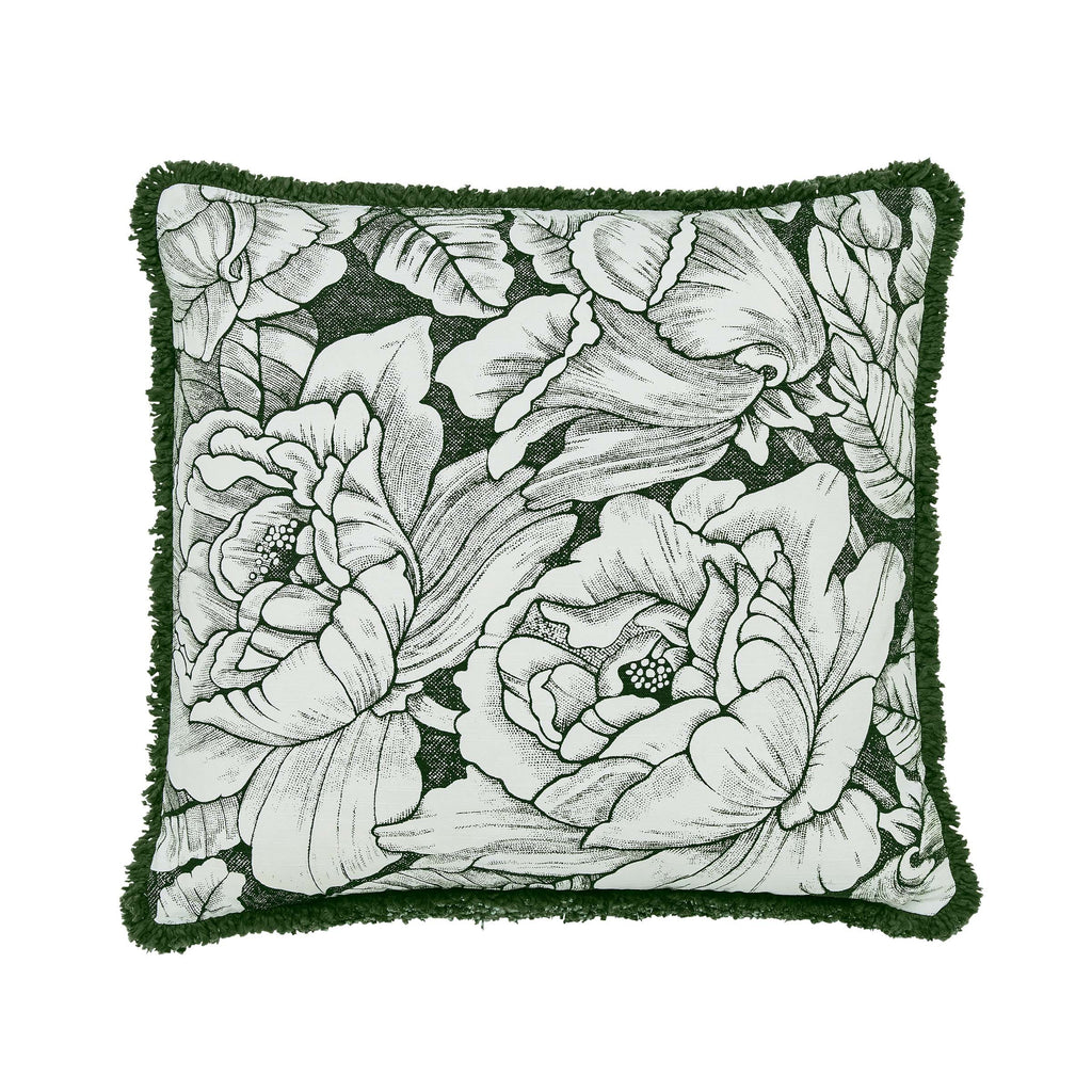 Burleigh x Bedeck of Belfast Hibiscus Fringed Edge Cushion 50cm x 50cm, Green