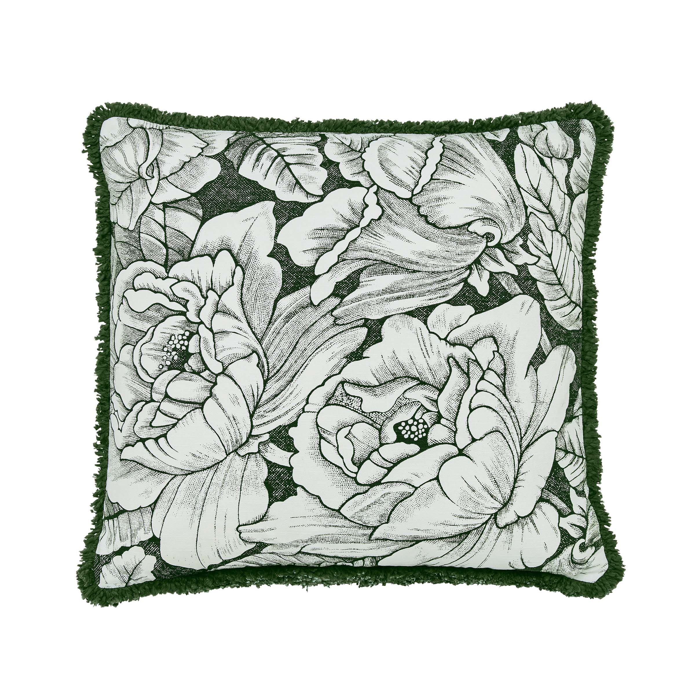 Burleigh x Bedeck of Belfast Hibiscus Fringed Edge Cushion 50cm x 50cm, Green