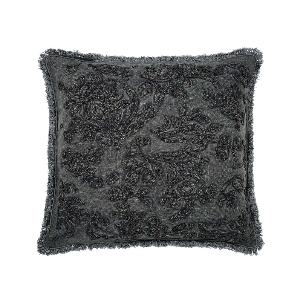 Burleigh x Bedeck of Belfast Regal Peacock Embroidered Cushion 50cm x 50cm, Charcoal/White