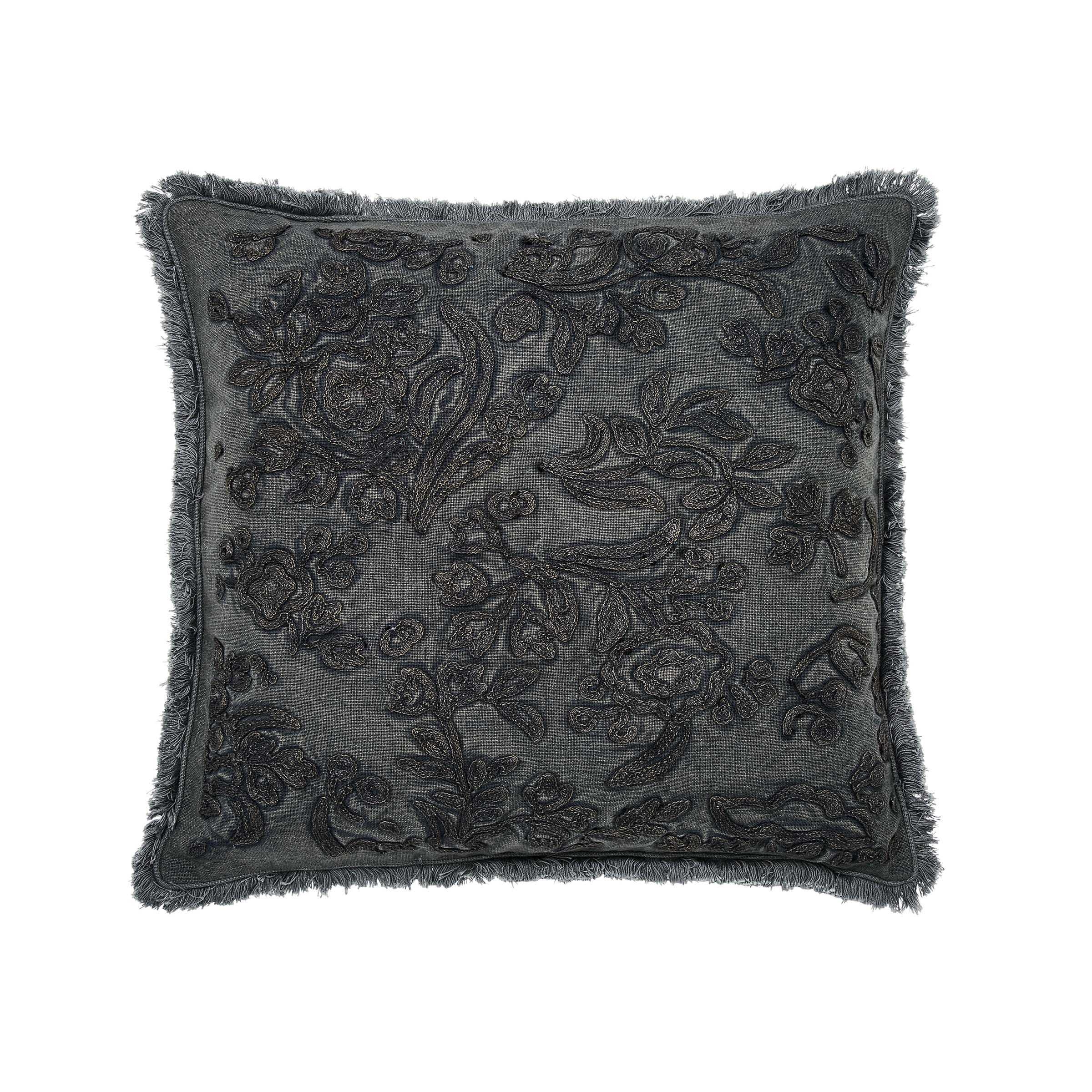 Burleigh x Bedeck of Belfast Regal Peacock Embroidered Cushion 50cm x 50cm, Charcoal/White