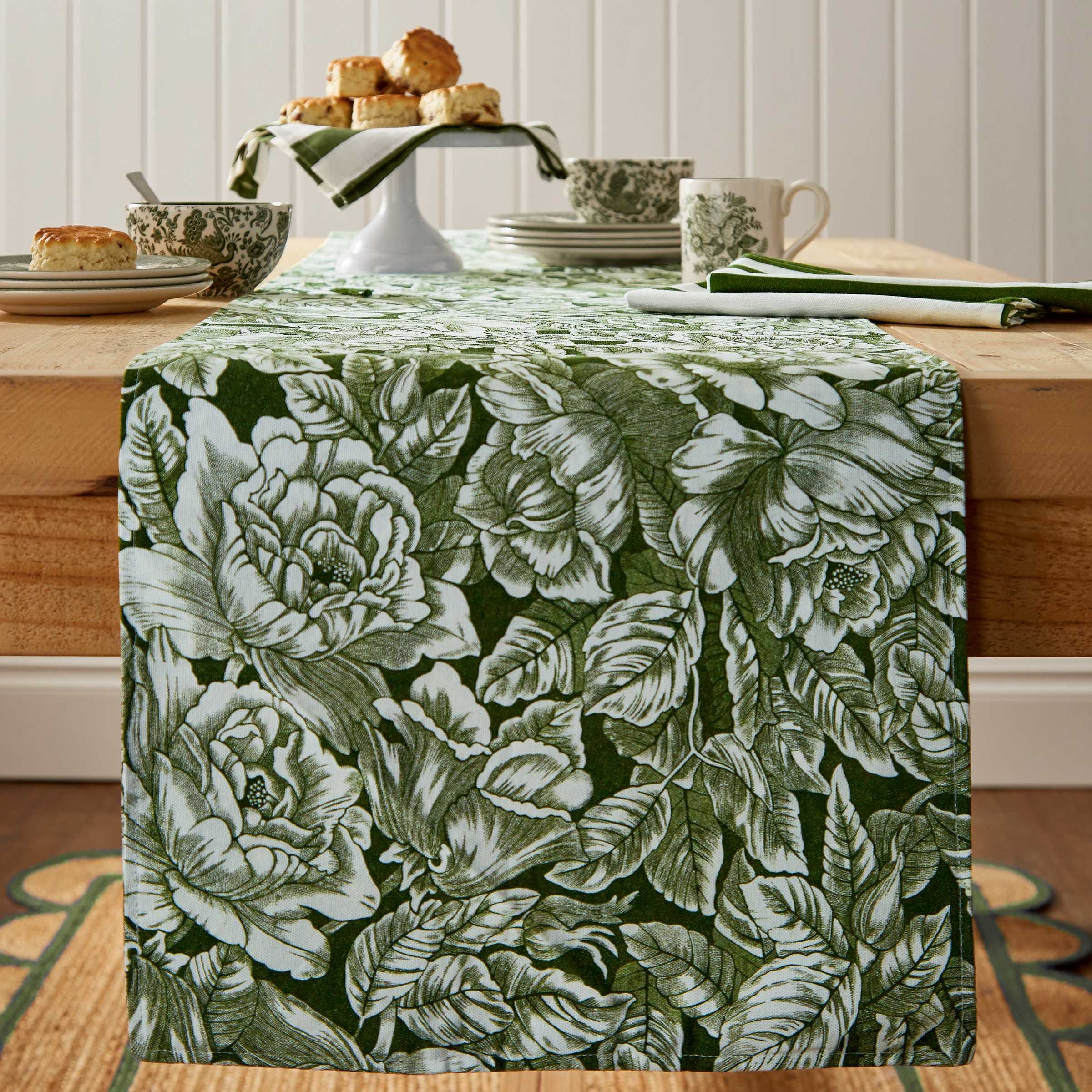 Burleigh x Bedeck of Belfast Hibiscus Table Runner, Green