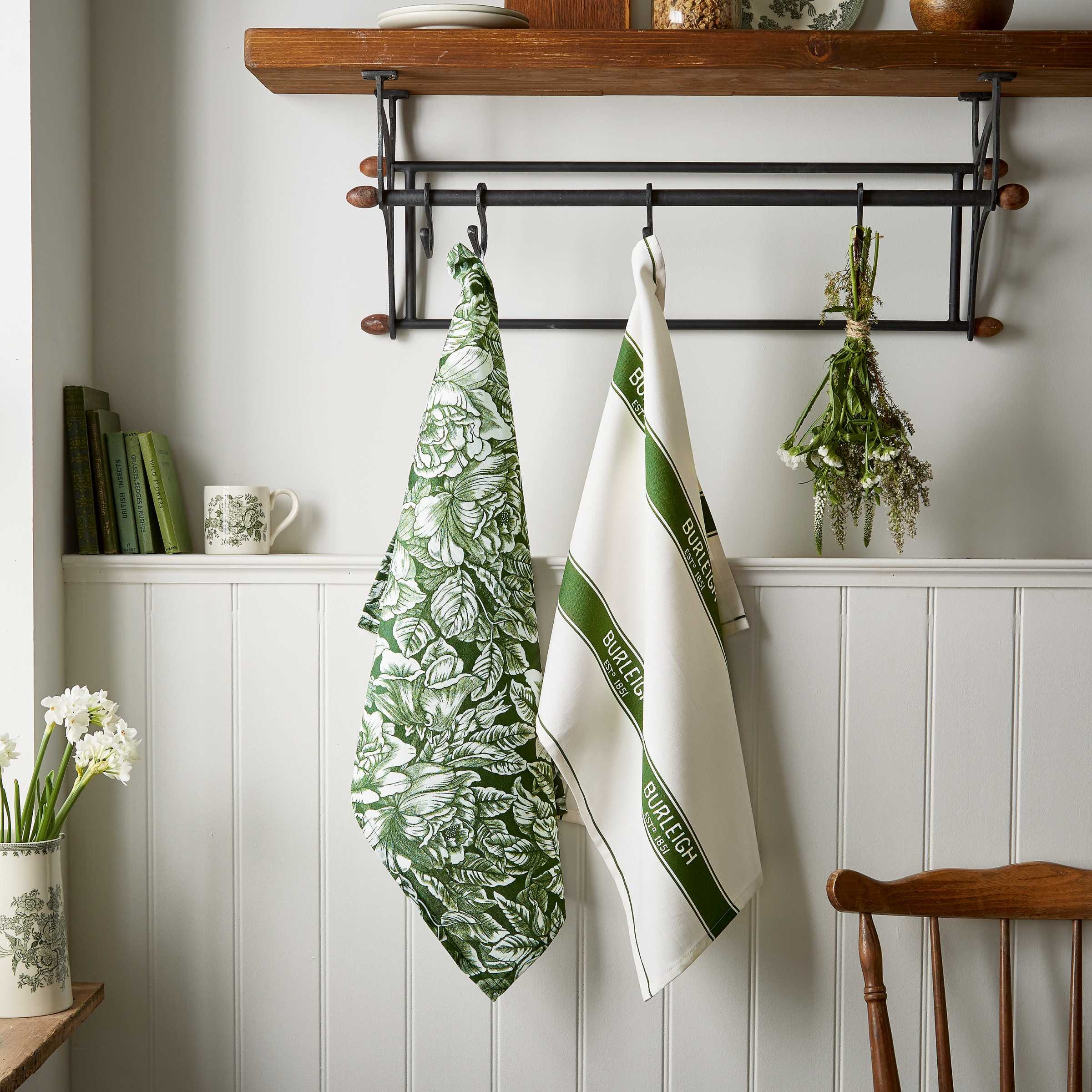 Burleigh x Bedeck of Belfast Hibiscus Tea Towel, Green (Pack of 2)