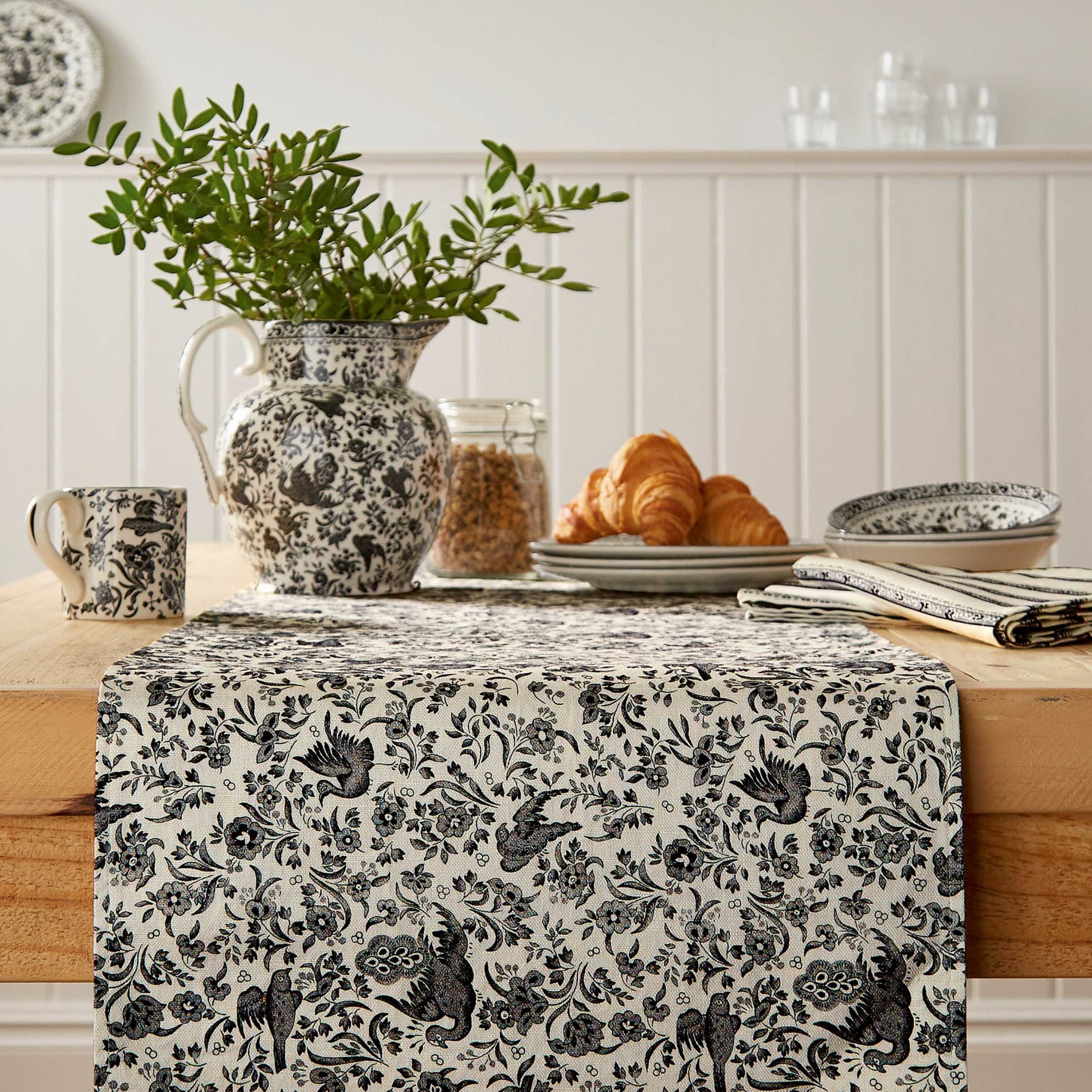 Regal Peacock Table Runner Charcoal / White