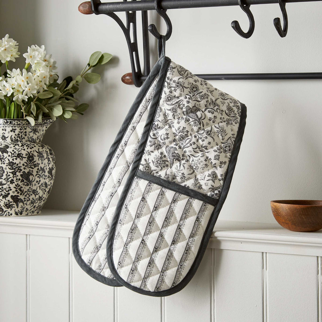 Burleigh x Bedeck of Belfast Regal Peacock Double Oven Gloves, Charcoal/White