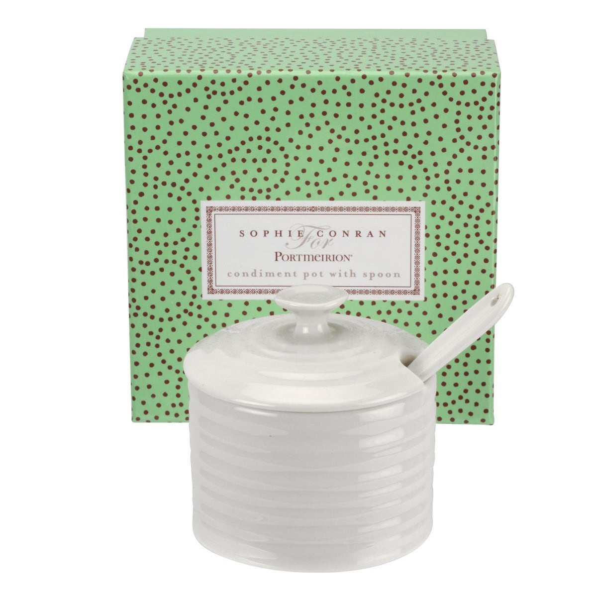 Sophie Conran for Portmeirion Conserve Pot with Spoon -White 8cm tall Boxed Set