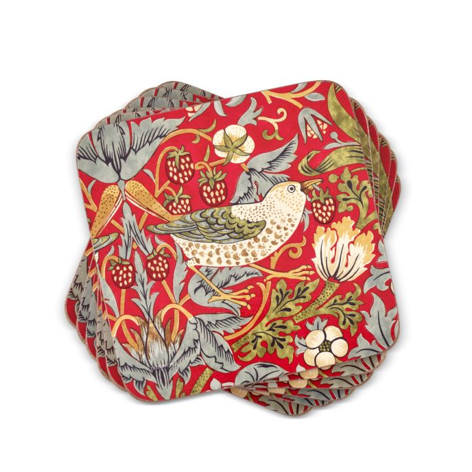 Morris & Co. Strawberry Thief Red Set of 6 Coasters