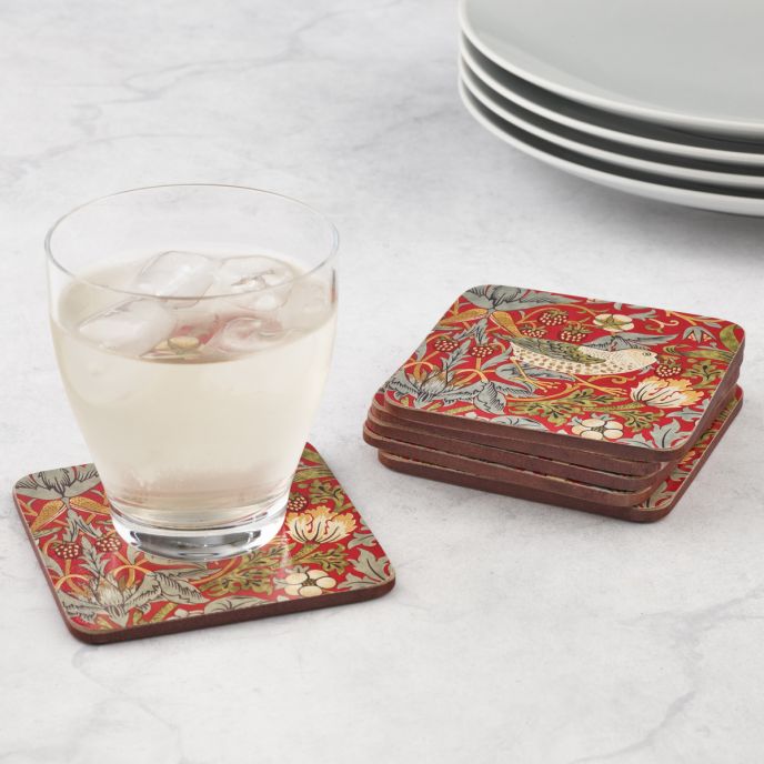 Morris & Co. Strawberry Thief Red Set of 6 Coasters